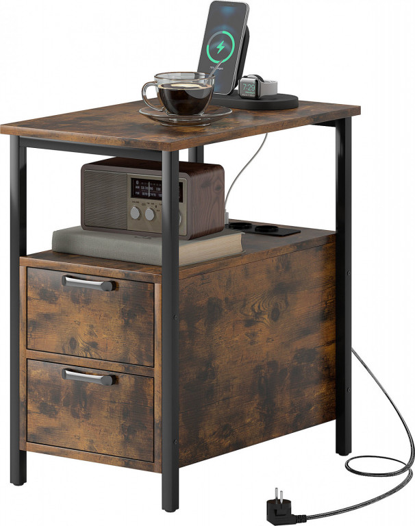 Konferenční stolek s USB porty | rustikálně hnědý
