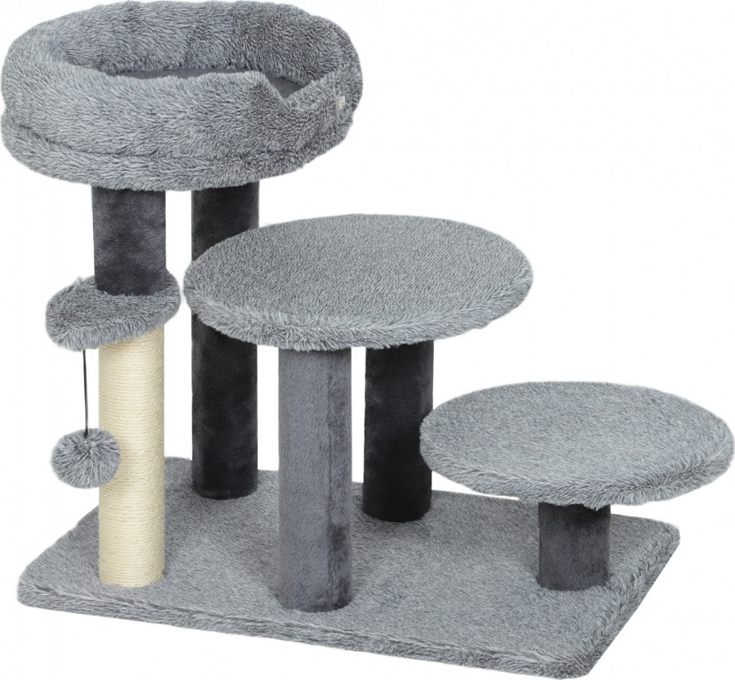 3stupňové schody pro domácí mazlíčky s pelíškem, 60 x 40 x 56 cm | šedé