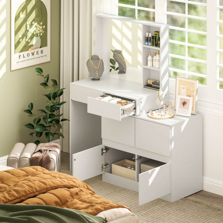 Toaletní stolek se zrcadlem | bílý