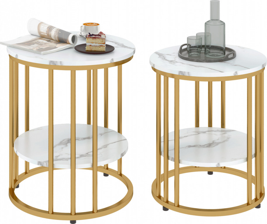 Set 2 konferenčních stolků s policí | bílý