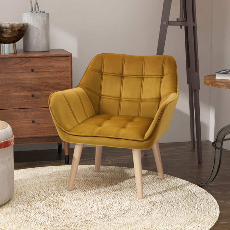 Čalouněné křeslo se sametovým povrchem 67x61,5x71 cm | žluté