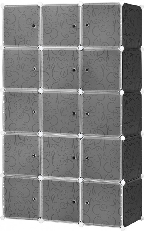 Šatní policový systém se 2 velkými a 9 malými kostkami, 111 x 47 x 183 cm | černý