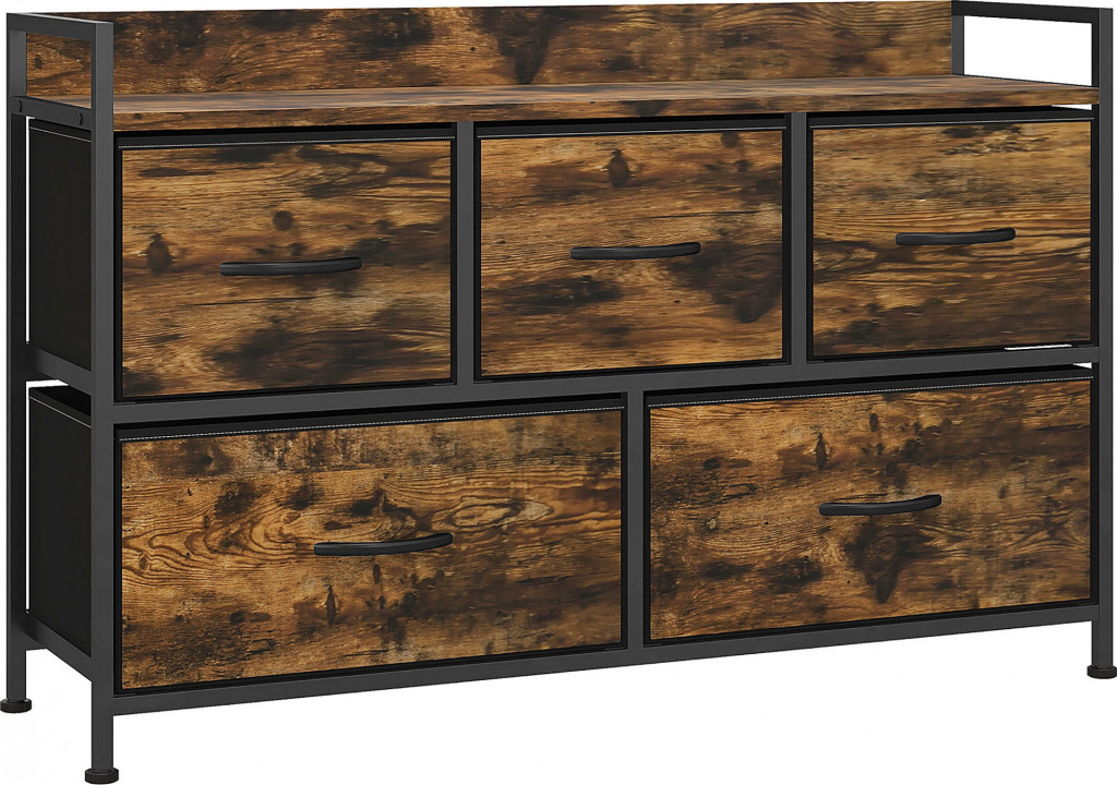 Komoda s 5 látkovými zásuvkami | rustikálně hnědá