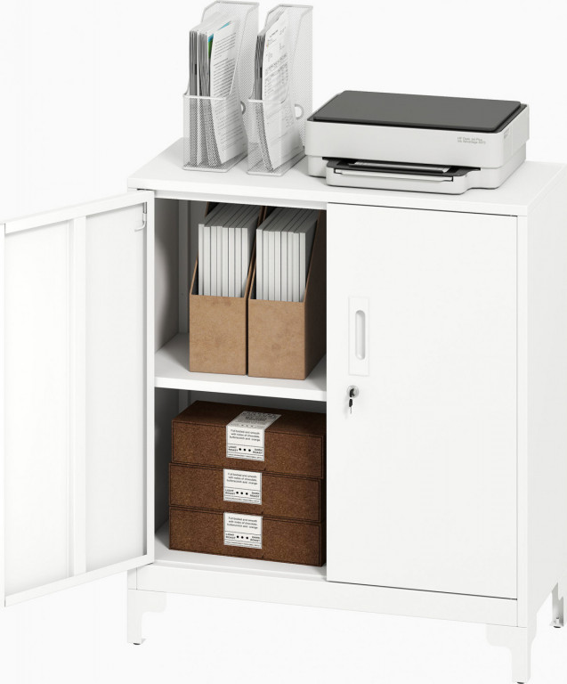 Kancelářská uzamykatelná víceúčelová skříň, 80 x 35 x 91 cm | bílá