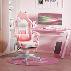 Ergonomická herní židle s oušky | růžová/bílá č.1