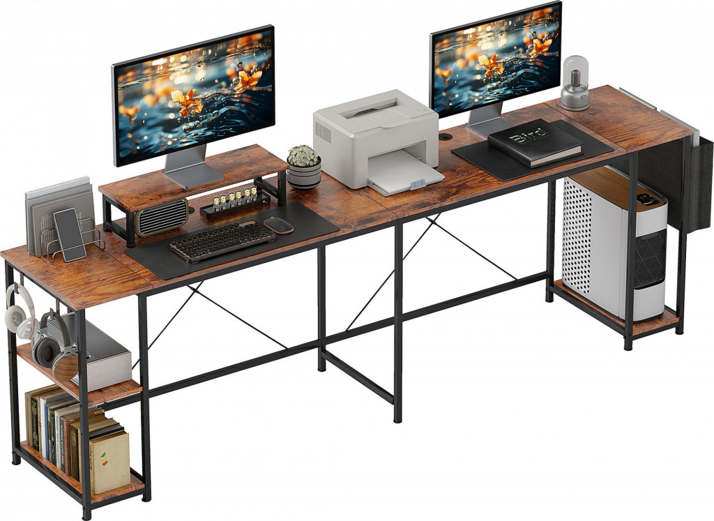 Rohový psací stůl s úložnými prostory | rustikálně hnědý