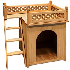 Dřevěná bouda pro psa s balkonem a schůdky č.1