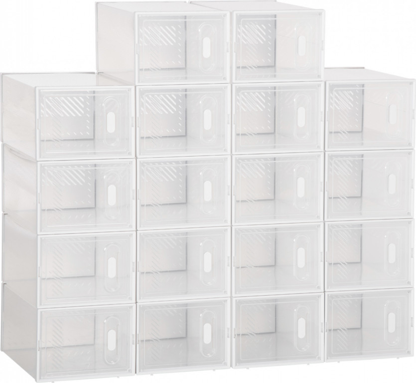 Sada 18 modulárních boxů na boty s průhlednými dvířky, 25 x 35 x 19 cm | transparentní