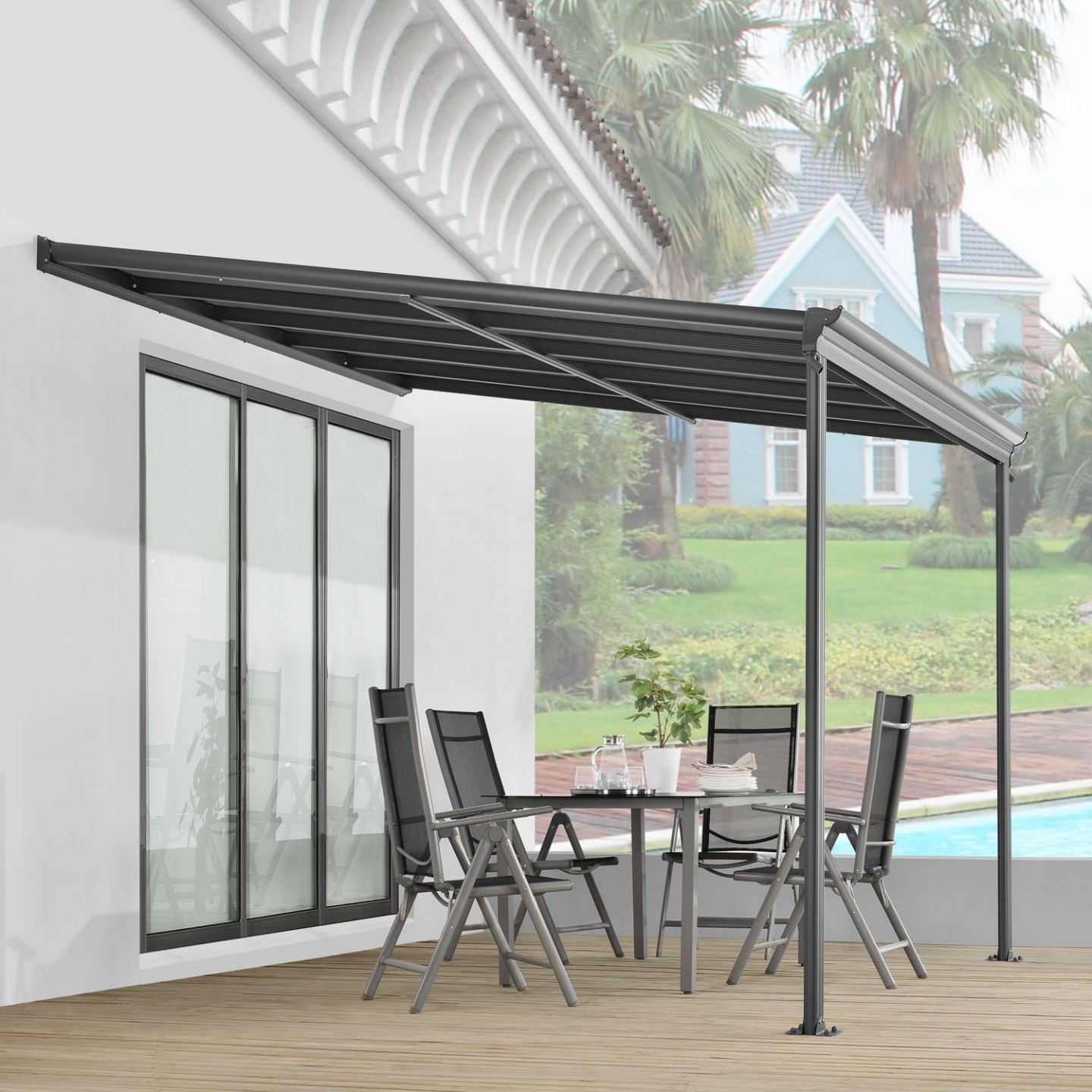 Zahradní hliníková pergola s polykarbonátem 3 x 3 m, Goleto 3000G šedá