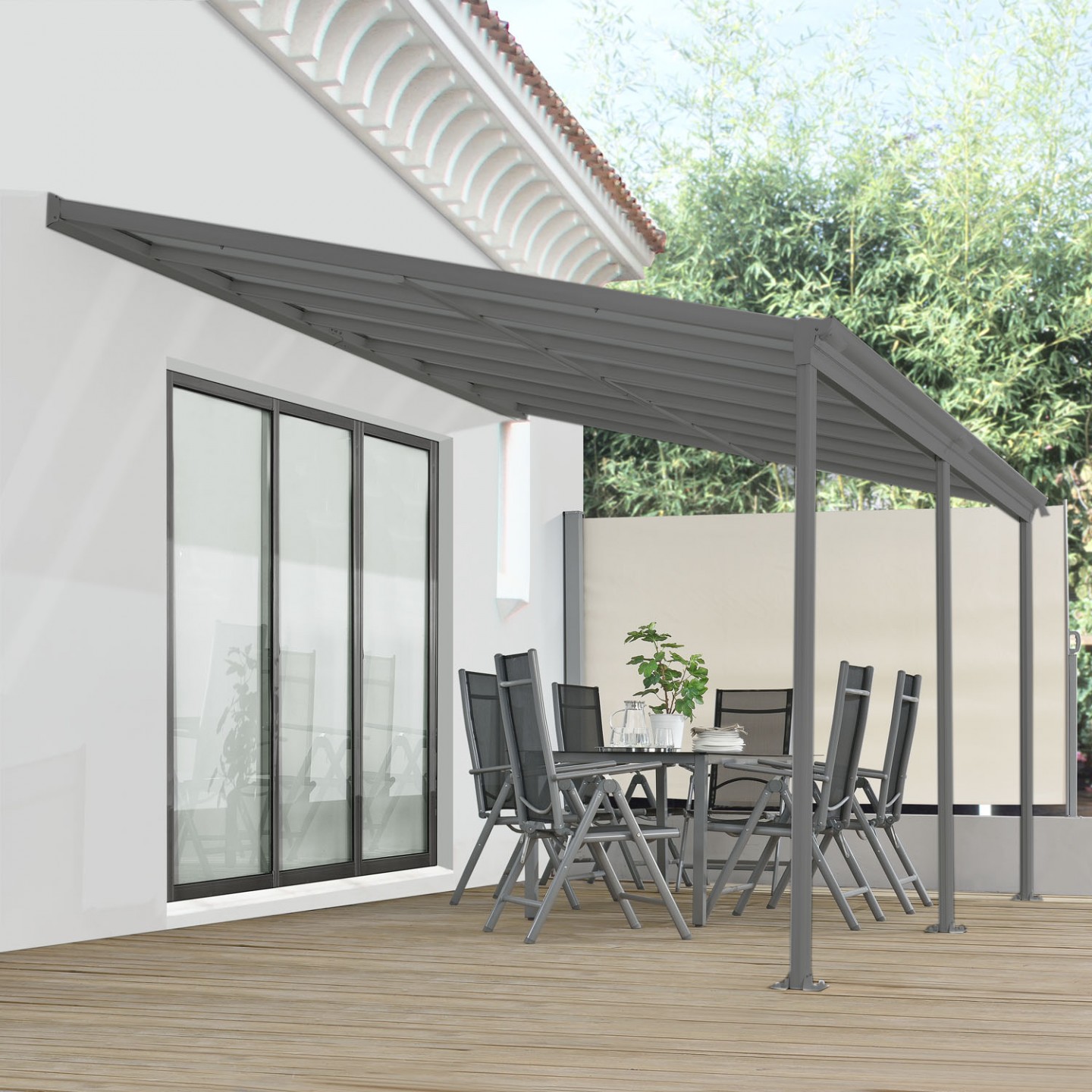 Zahradní hliníková pergola s polykarbonátem 4 x 3 m Goleto 4000G šedá