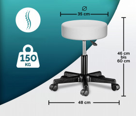 Pojízdná stolička s kolečky otočná o 360° | bílá č.2