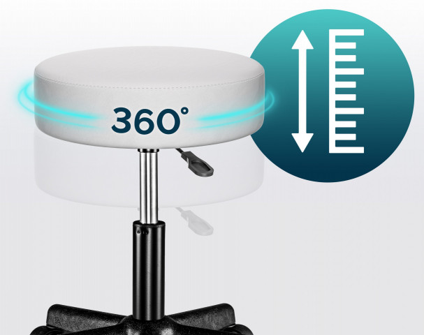 Pojízdná stolička s kolečky otočná o 360° | bílá č.5