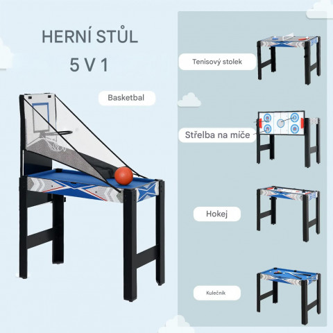 Multiherní stůl 5 v 1, 91 x 45,5 x 76 cm | modrý + černý č.4
