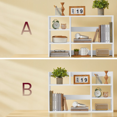 Dřevěná úložná skříňka na stůl se 6 policemi | bílá č.5