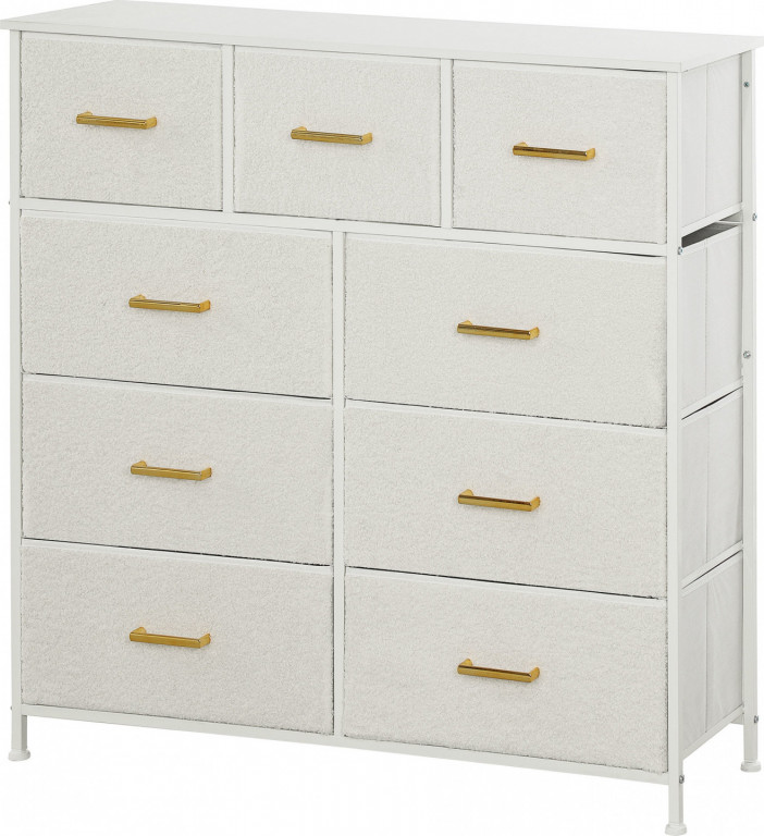Komoda s 9 látkovými zásuvkami | krémově bílá