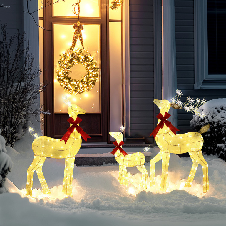 Vánoční dekorace 3dílná – Sobí rodina s LED osvětlením