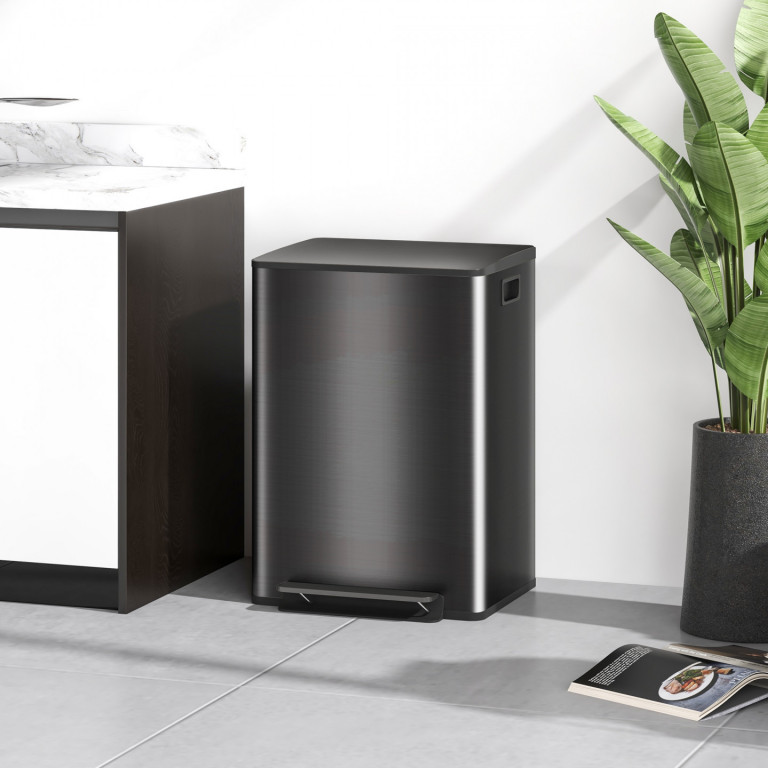 Odpadkový koš 2×30 l z nerezové oceli s tichým zavíráním a pedálem | stříbrný