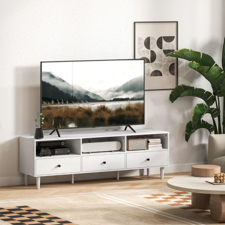 TV stolek se zásuvkami, 140 x 34 x 45 cm | bílý
