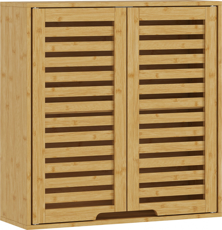 Nástěnná skříňka z bambusu s prodyšnými lamelovými dvířky 60 x 20 x 60 cm | přírodní