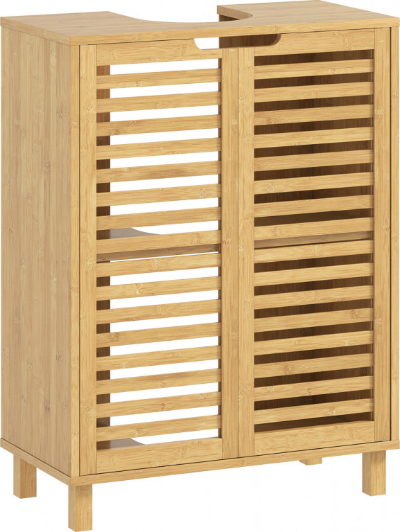 Bambusová umyvadlová skříňka s lamelovými dvířky 60 x 30 x 80 cm | přírodní