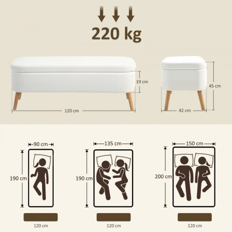 Čalouněná lavice s dřevěnými nohami | krémově bílá č.4