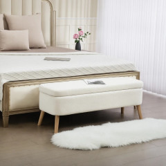 Čalouněná lavice s dřevěnými nohami | krémově bílá č.1