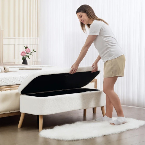 Čalouněná lavice s dřevěnými nohami | krémově bílá č.3