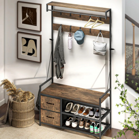 Věšák s 10 nastavitelnými háčky | rustikálně hnědý č.2