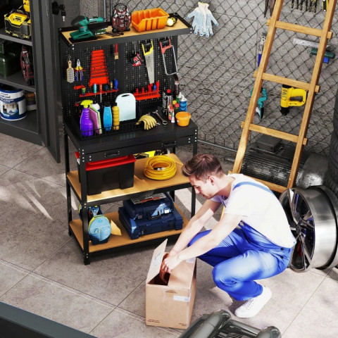 Dílenský stůl s perforovaným panelem 80 x 40,5 x 155 cm | černý č.2