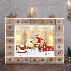 Adventní kalendář Santa Claus dřevěný LED