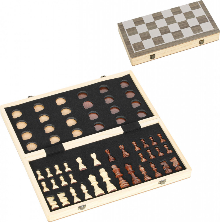 Šachová skládací sada 38,5 x 38,5 cm | bílá + ořech
