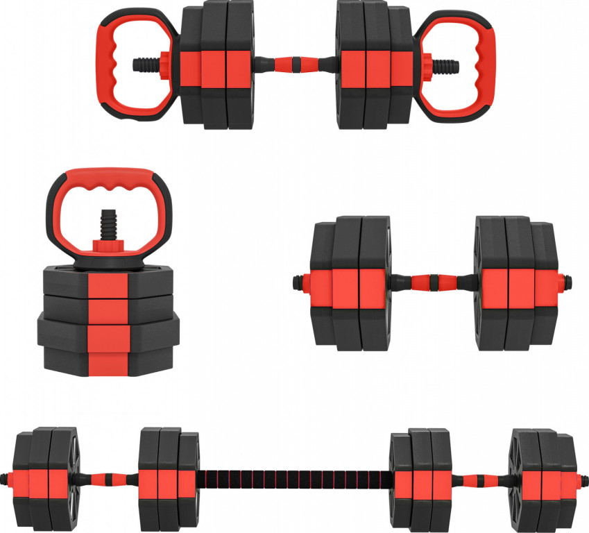Nastavitelná sada činek 4 v 1, 25 kg | černá + červená