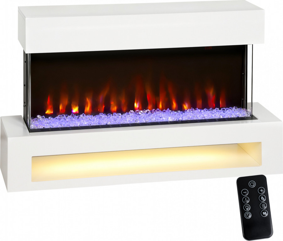 Elektrický nástěnný krb s 11 barevnými efekty plamene | bílý + černý