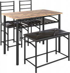 Jídelní stůl se 2 židlemi a lavicí | hnědý č.1