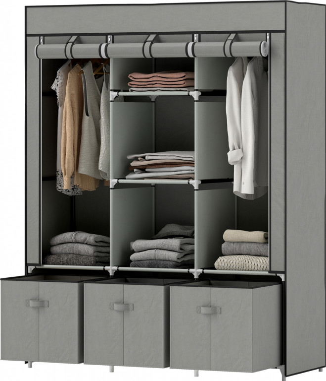 Látková šatní skříň s tyčí 125 x 43 x 162,5 cm | světle šedá