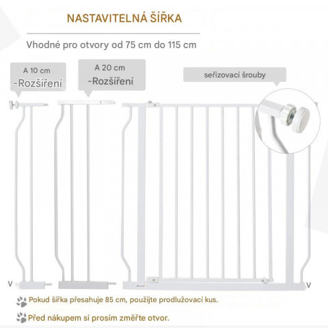 Bezpečnostní branka do dveří pro psy 75-115 cm | bílá č.2