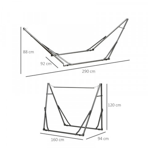 Stojan na houpací síť, 290 x 92 x 88 cm | černý + stříbrný č.2