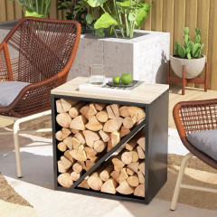 Stojan na palivové dřevo s přepážkou, 58 x 36 x 60 cm | černý č.1