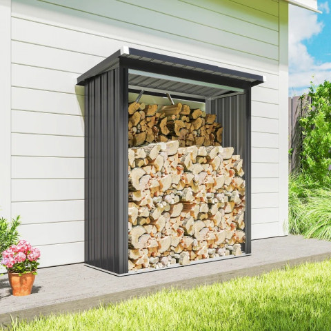 Regál na palivové dřevo 150 x 66,5 x 150 cm | tmavě šedý č.2
