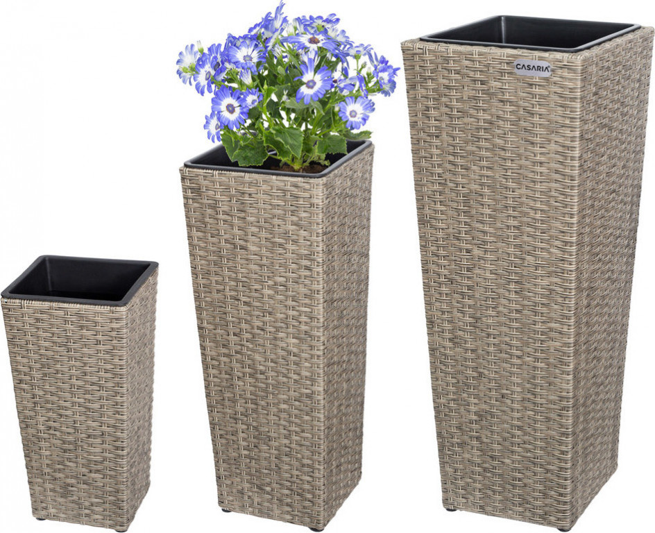 Sada 3 odolných květináčů z polyratanu | krémová