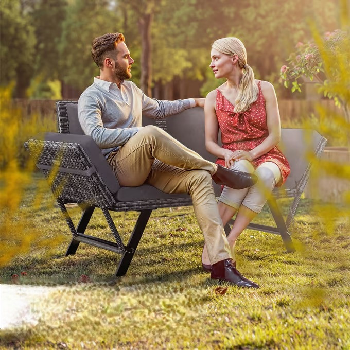 Zahradní pohovka z polyratanu 176x56x81cm | šedá