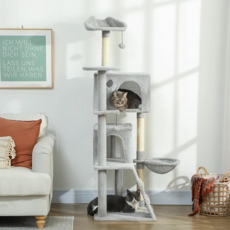 Škrabadlo se sisalovými sloupky, 160 cm | světle šedé