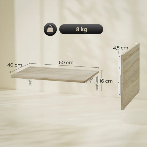 Nástěnný skládací stůl 60 x 40 cm | přírodní č.4