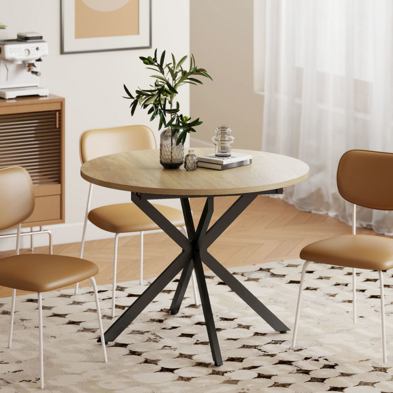 Rozkládací kulatý jídelní stůl pro 4-6 osob | přírodní