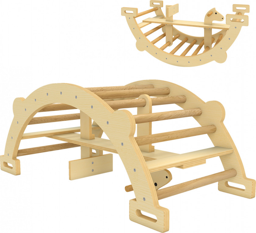 Dřevěná Montessori prolézačka 2v1 | přírodní