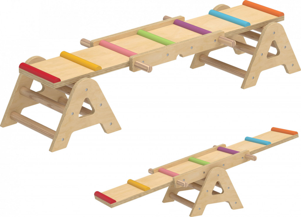 Dřevěná houpačka a balanční kladina 133 x 38 x 24 cm | vícebarevná