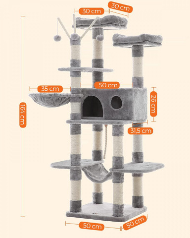 Škrabadlo pro kočky XXL 164 cm | světle šedé č.7