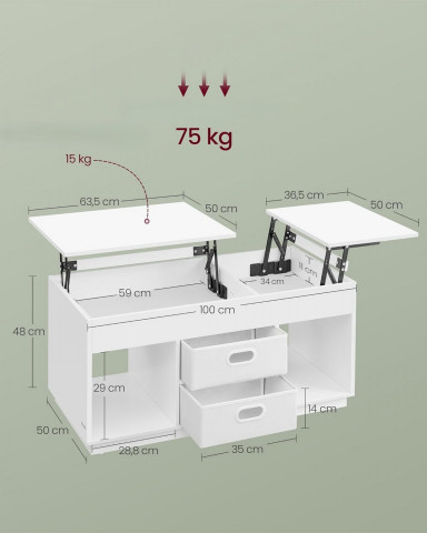 Konferenční stolek se zásuvkami | bílý č.2