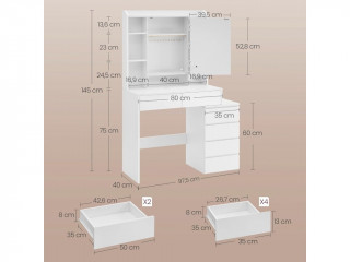 Toaletní stolek se zrcadlem a židlí 97,5 x 40 x 145 cm | bílý č.3