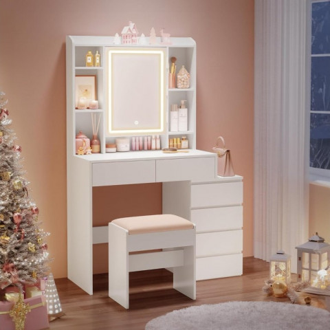 Toaletní stolek se zrcadlem a židlí 97,5 x 40 x 145 cm | bílý č.4